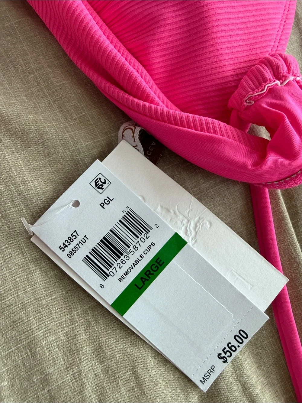 BECCA Hot Pink Ribbed Triangle Bikini Set - Picture 5 of 5
